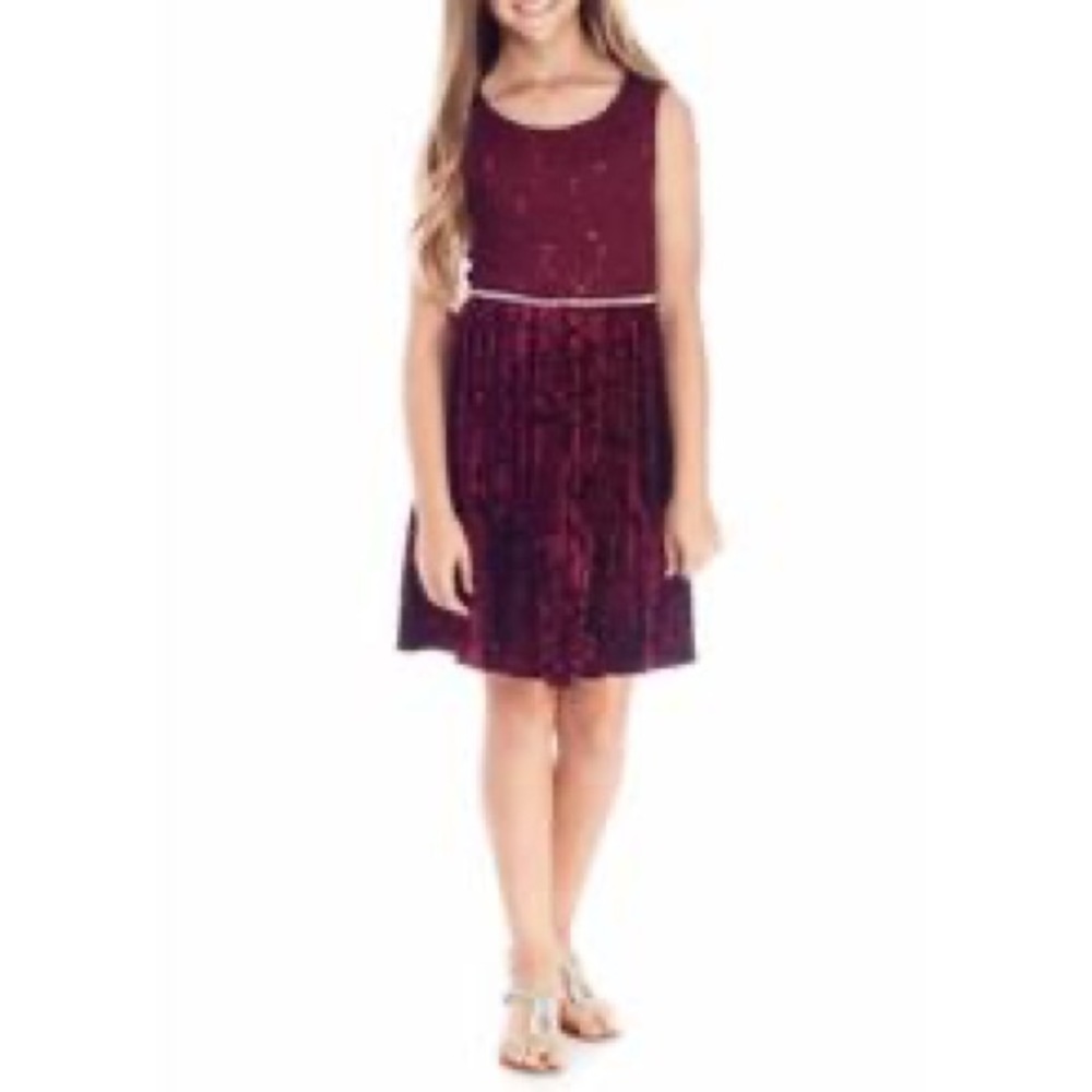 Red Velvet Sequin Embellished Dress
